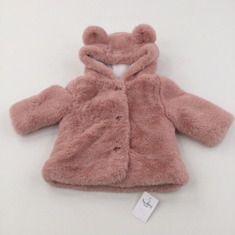 **NEW** Pink Fluffy Lined Coat with Hood & Ears - Girls 0-3 Months