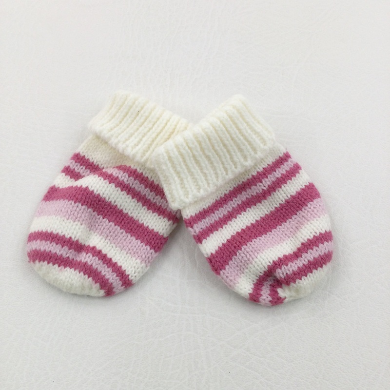 Pink & White Striped Mittens - Girls 0-6 Months
