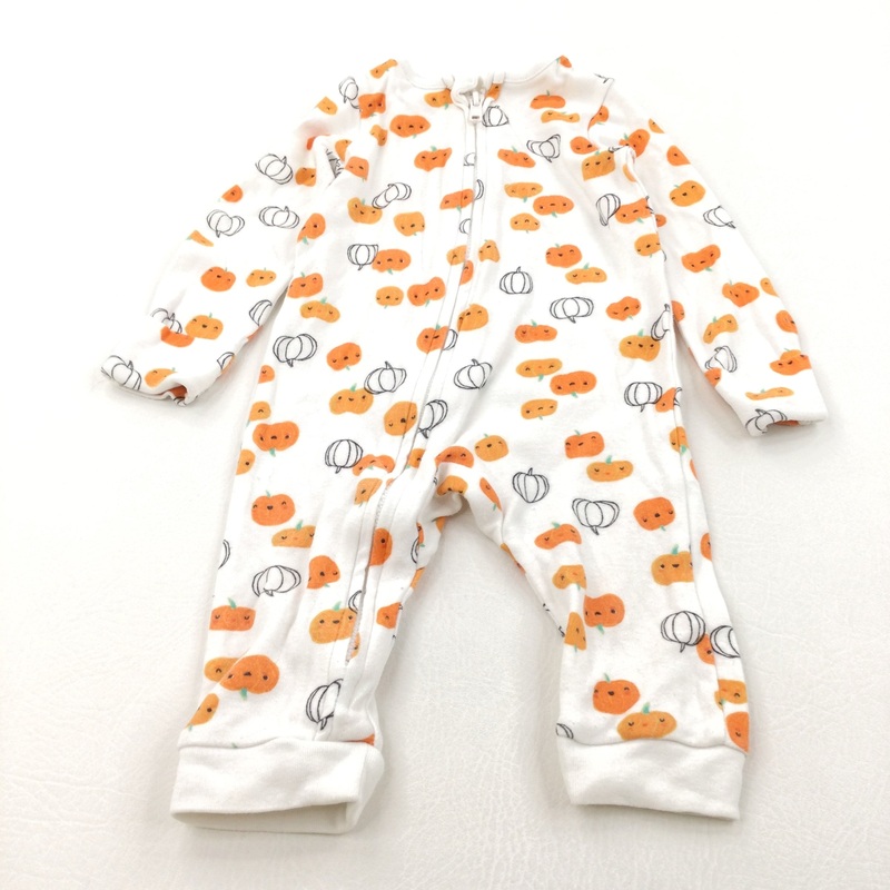 Pumpkins Orange & White Jersey Romper with Integrated Mitts