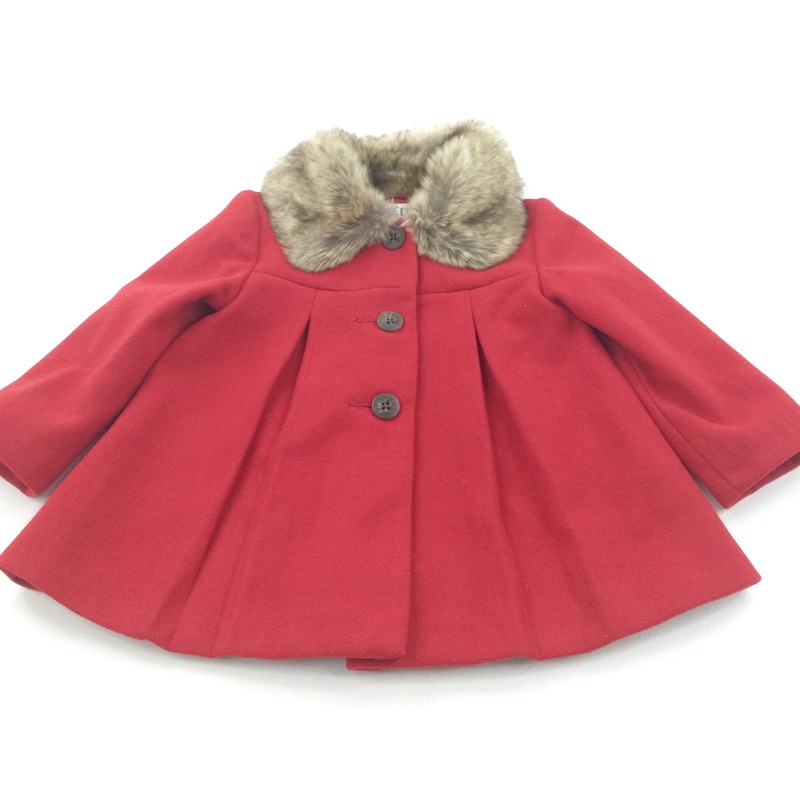Red Soft Fabric Coat with Faux Fur Neckline - Girls 12-18 Months