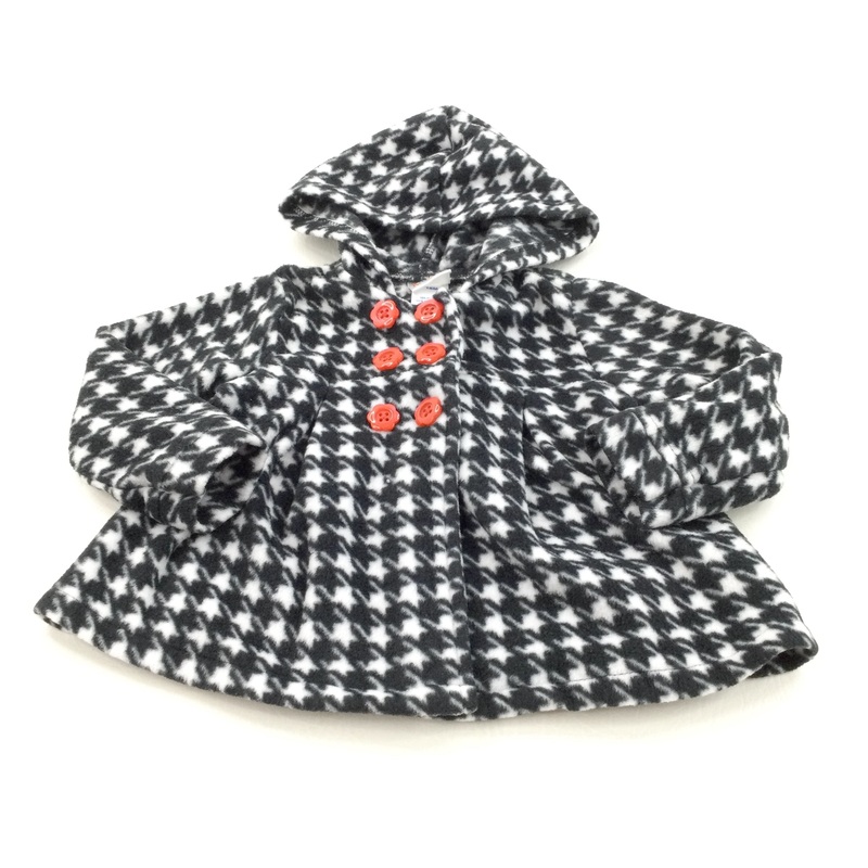 Stars Black & White Fleece Coat with Hood - Girls 12-18 Months