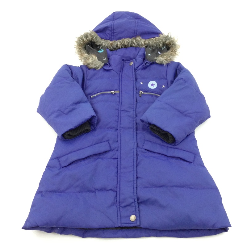Stars Embroidered Blue Padded Coat with Detachable Hood - Girls 18-24 Months