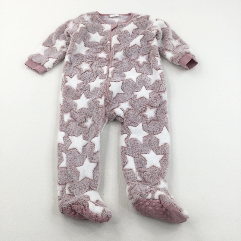 Stars White & Dusky Pink Fleece Onesie - Girls 9-12 Months