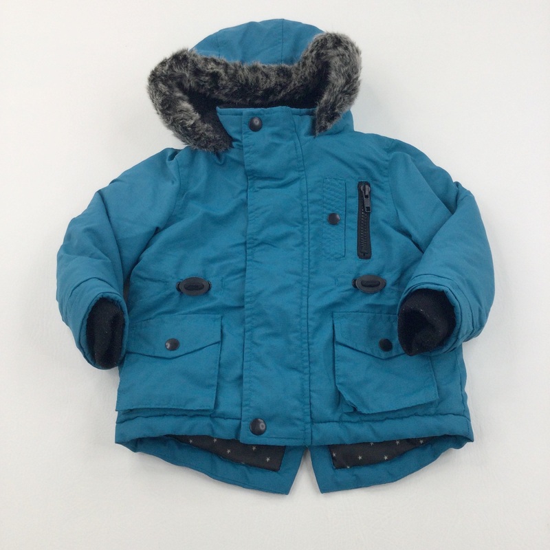 Teal Showerproof Coat with Fleece Lined Hood - Boys 12-18 Months