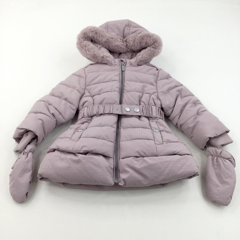 Thick Padded Dusky Pink Coat with Fleece Lined Hood & Detachable Mittens - Girls 12-18 Months