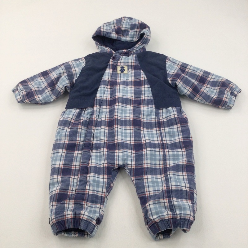 Vintage Bear Badge Checked Navy, White, Red & Blue Pramsuit - Boys 9-12 Months