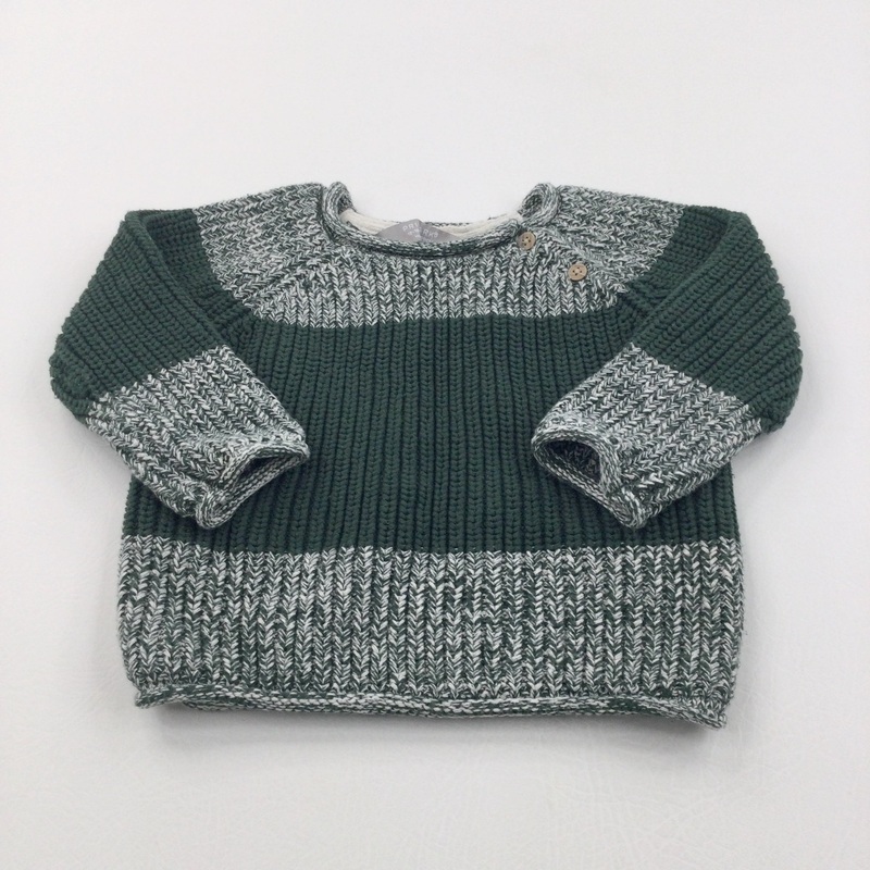 White & Green Knitted Jumper - Boys 12-18 Months