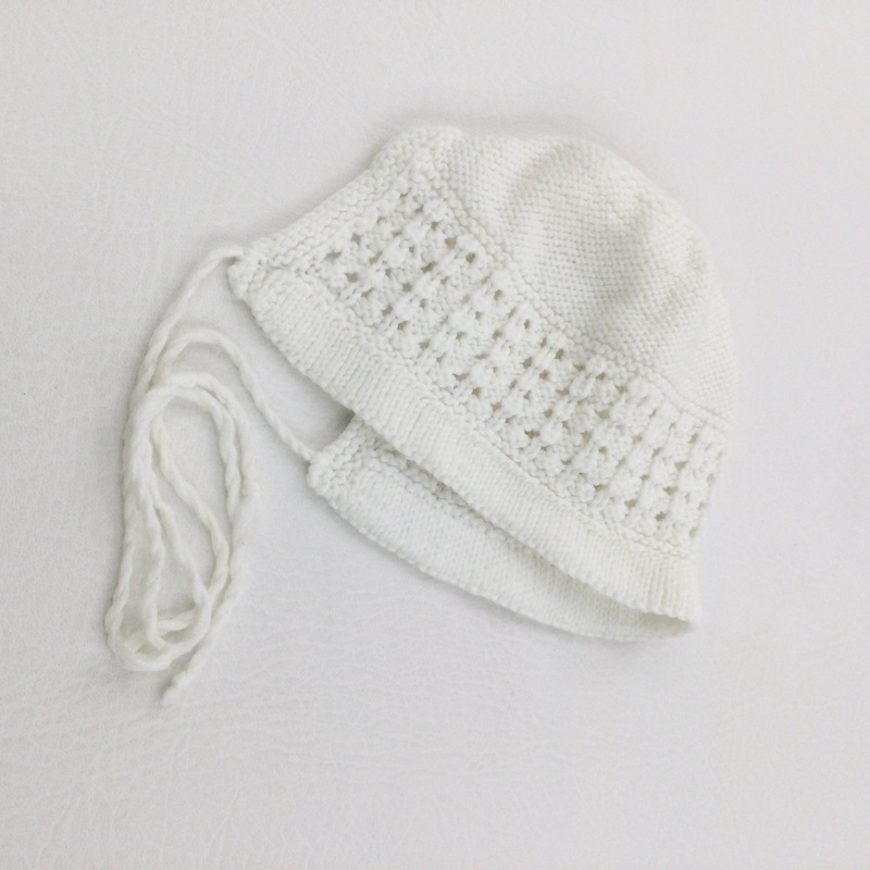 White Knitted Hat with Ties - Girls 0-3 Months
