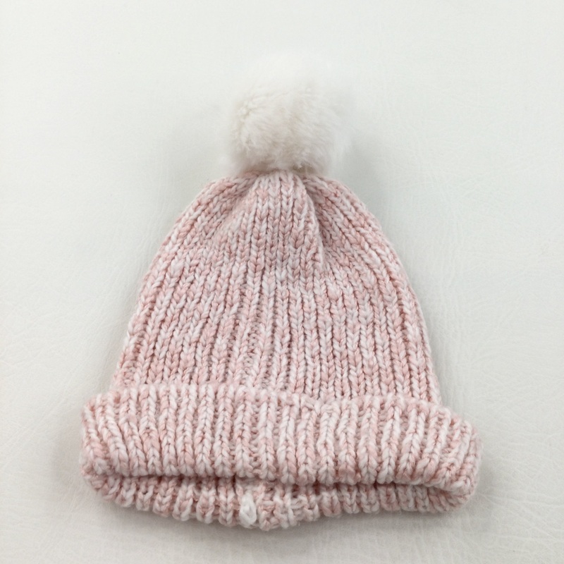 White & Pink Knitted Bobble Hat - Girls 1-2 Years