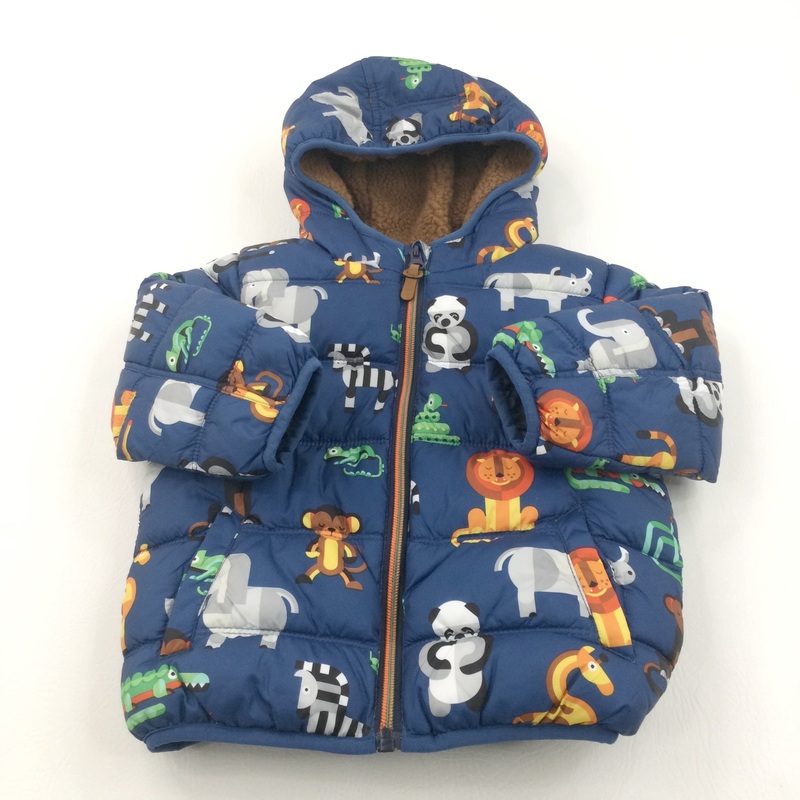 Wild Animals Colourful Blue Padded Coat with Hood - Boys 12-18 Months