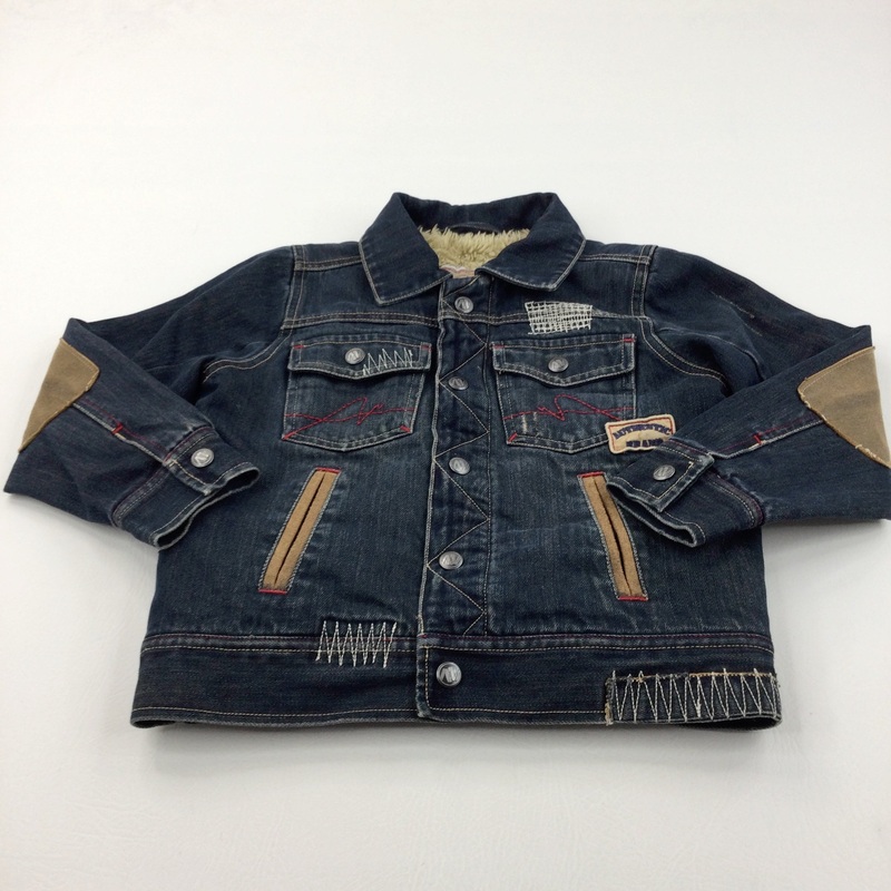 Appliqued Badges Dark Navy Fleece Lined Denim Jacket - Boys 5-6 Years