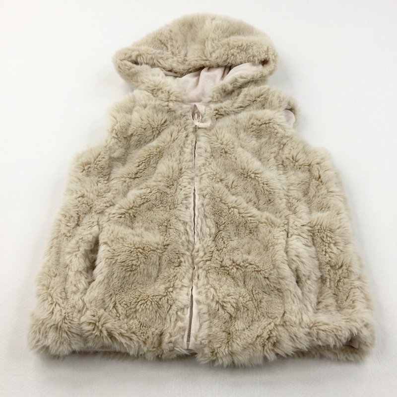 Beige Zip Up Fleece Gilet with Hood - Girls 5-6 Years