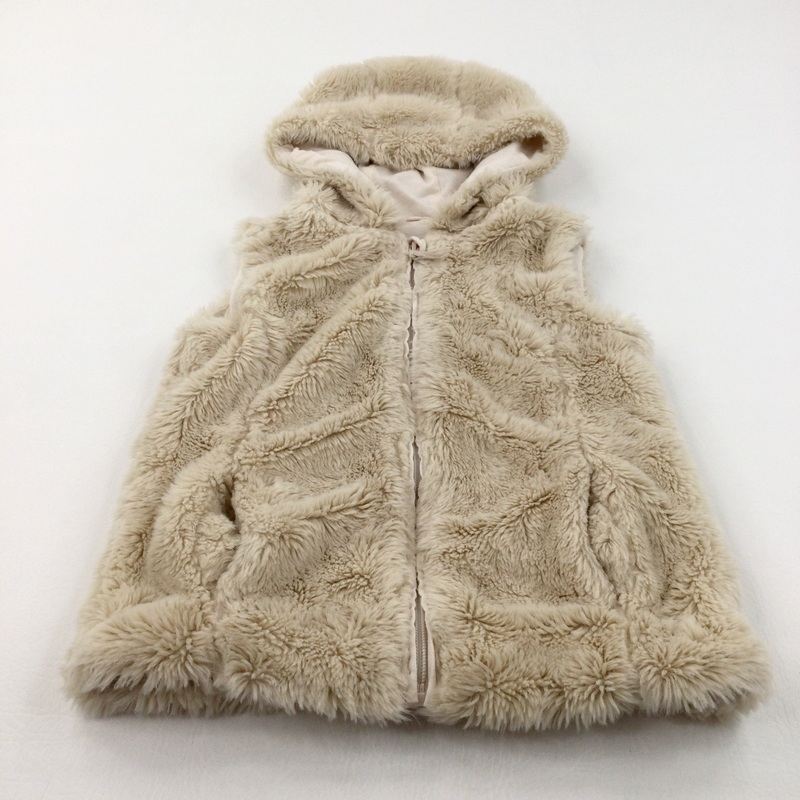 Beige Zip Up Fleece Gilet with Hood - Girls 6-7 Years