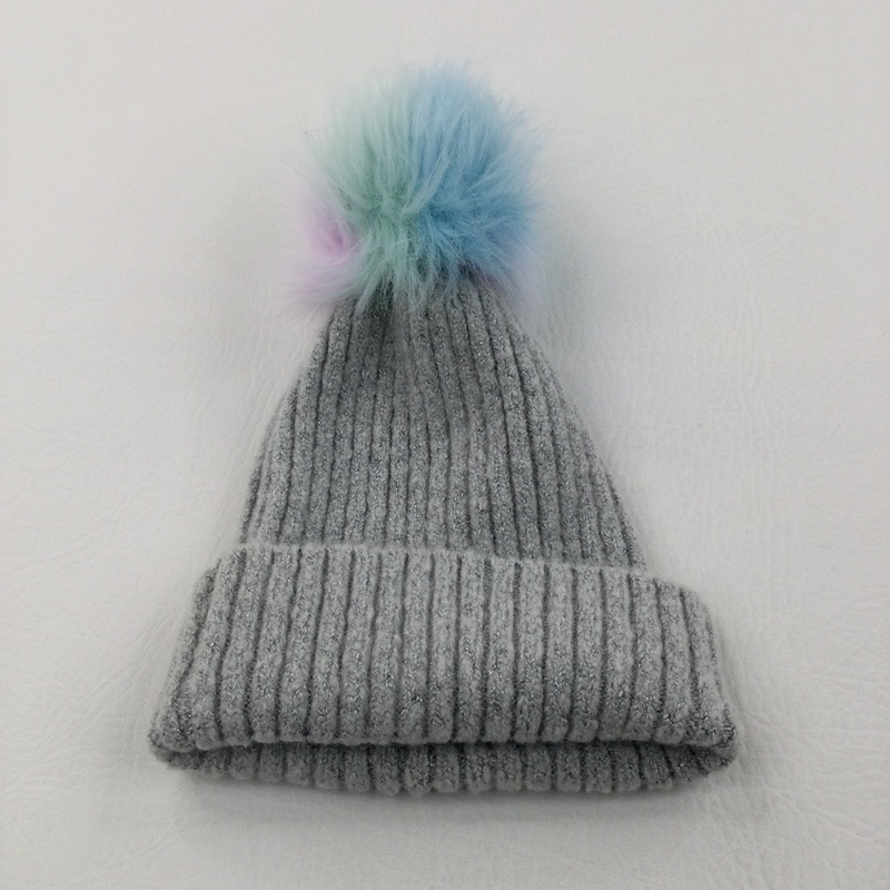Big Pom Pom Sparkly Grey Knitted Hat - Girls 11-13 Years