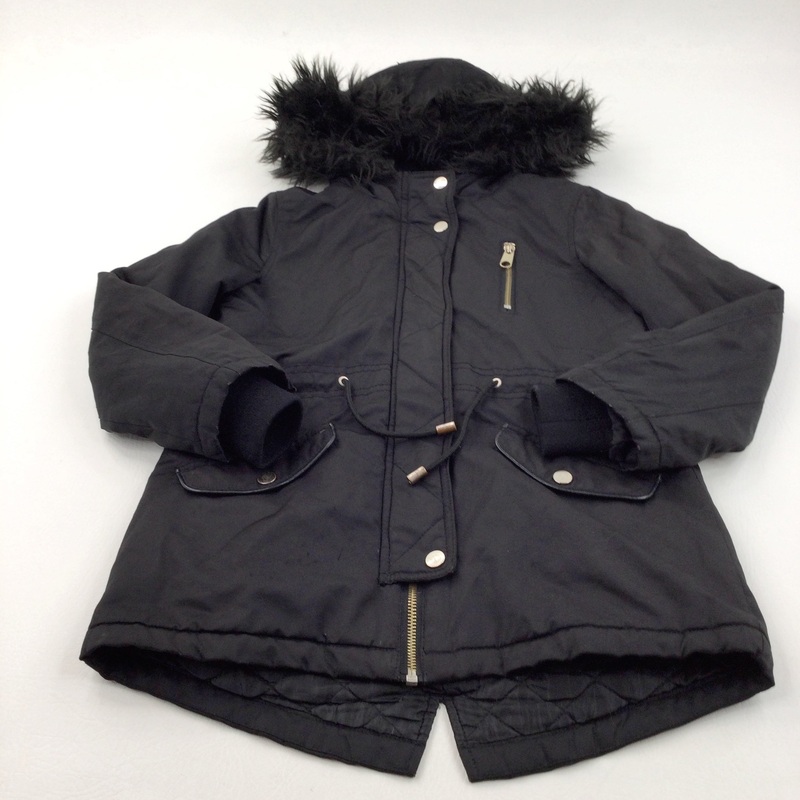 Black Coat with Fleece Lined Hood - Girls 8-9 Years