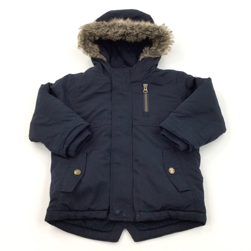 Black Fleece Lined Padded Coat with Hood - Boys 2-3 Years