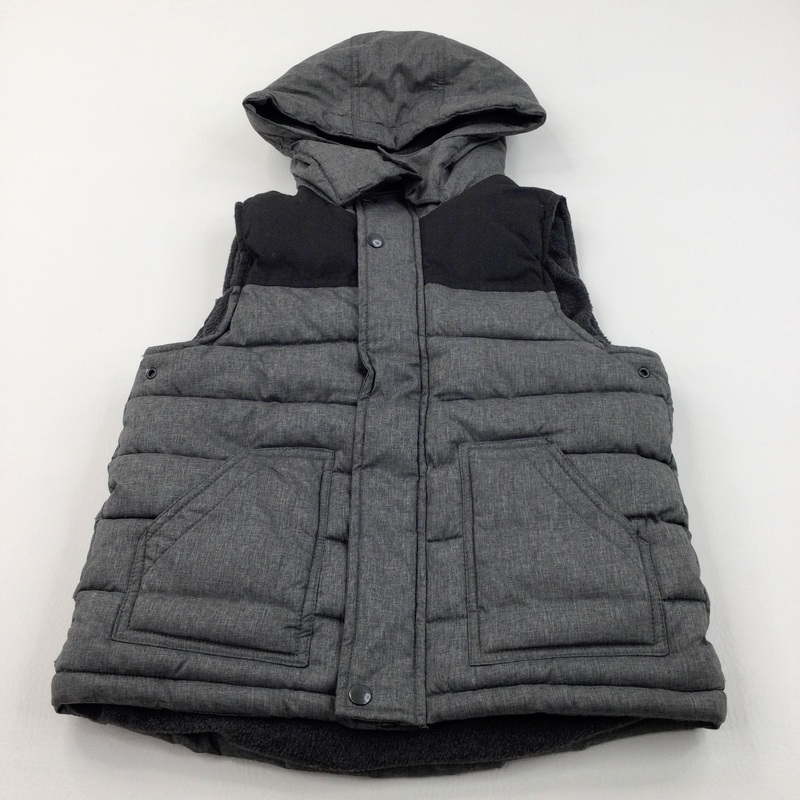 Black & Grey Padded Gilet with Hood - Boys 8-9 Years