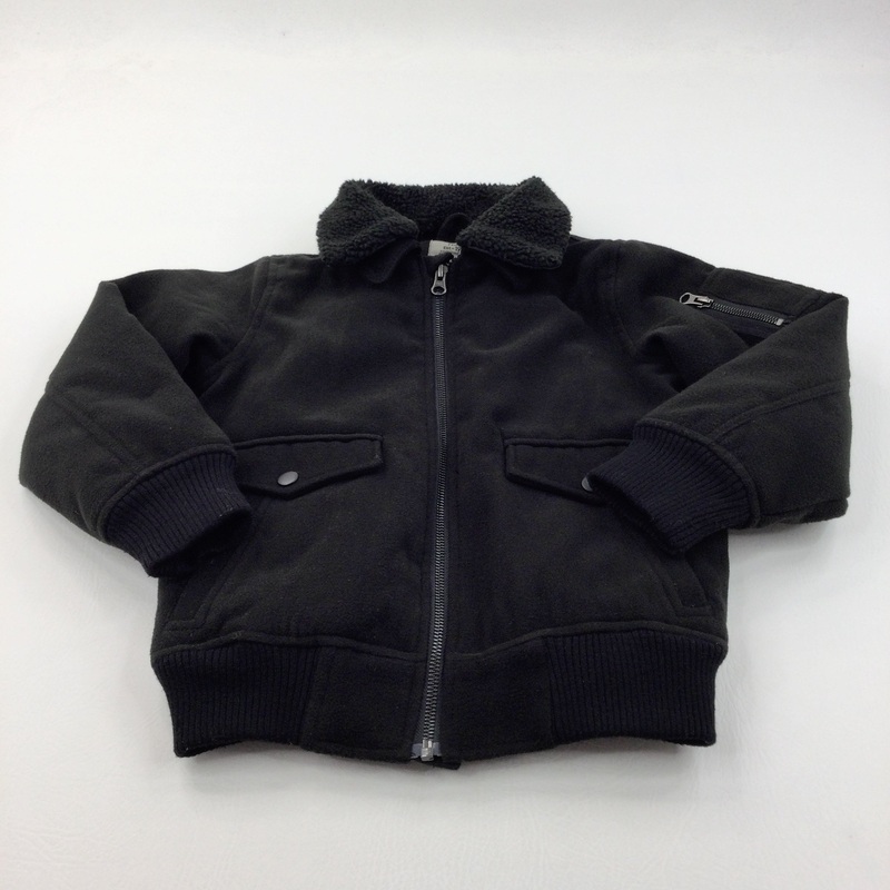 Black Lined Fleece Coat with Collar - Boys 6 Years