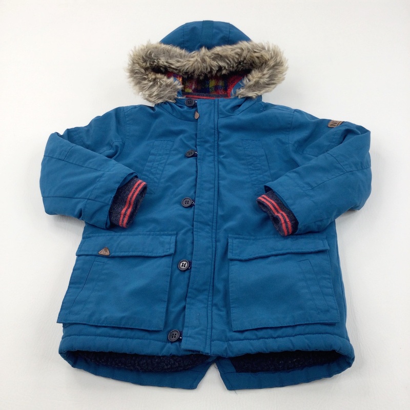 Blue Fleece Lined Coat with Hood - Boys 4-5 Years