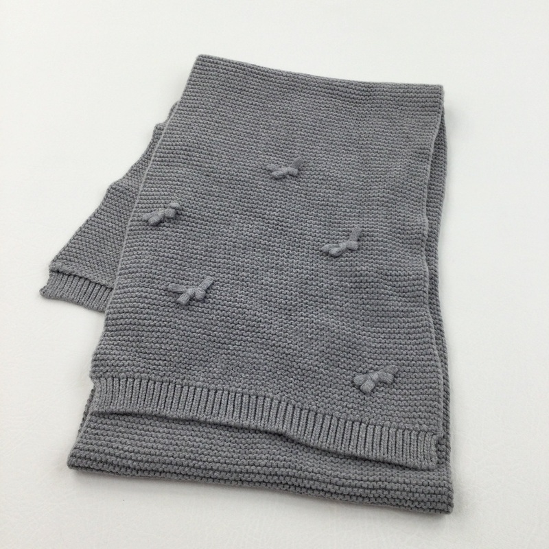 Butterflies/Bows Appliqued Grey Knitted Scarf - Girls 8-12 Years