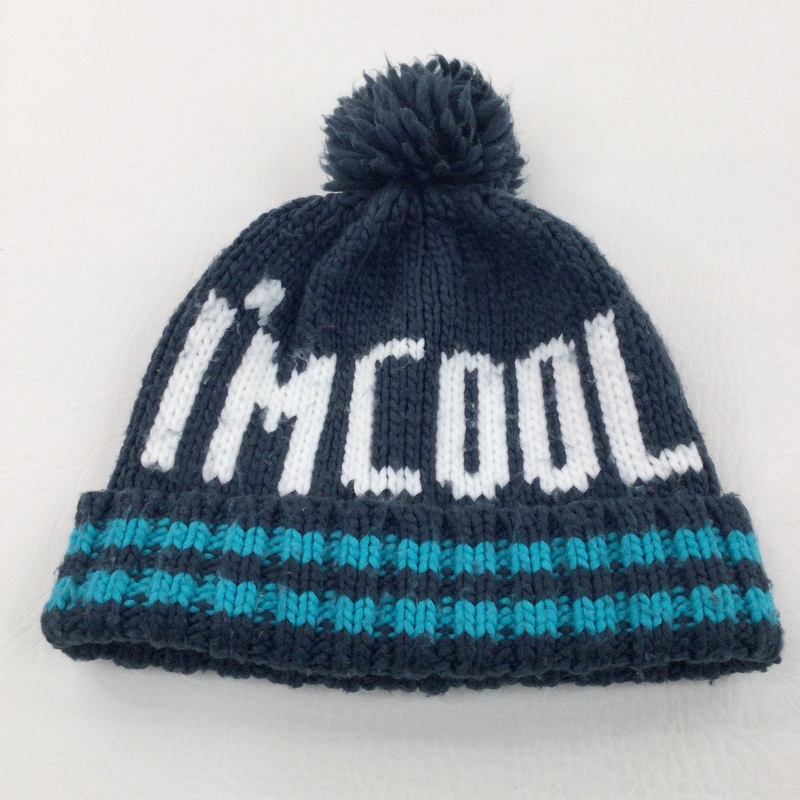 'I'm Cool' Navy & Teal Knitted Bobble Hat - Boys 12-24 Months