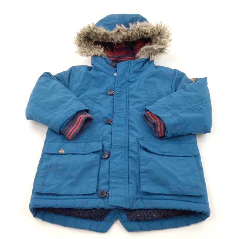 Petrol Blue Fleece Lined Coat with Hood - Boys 2-3 Years