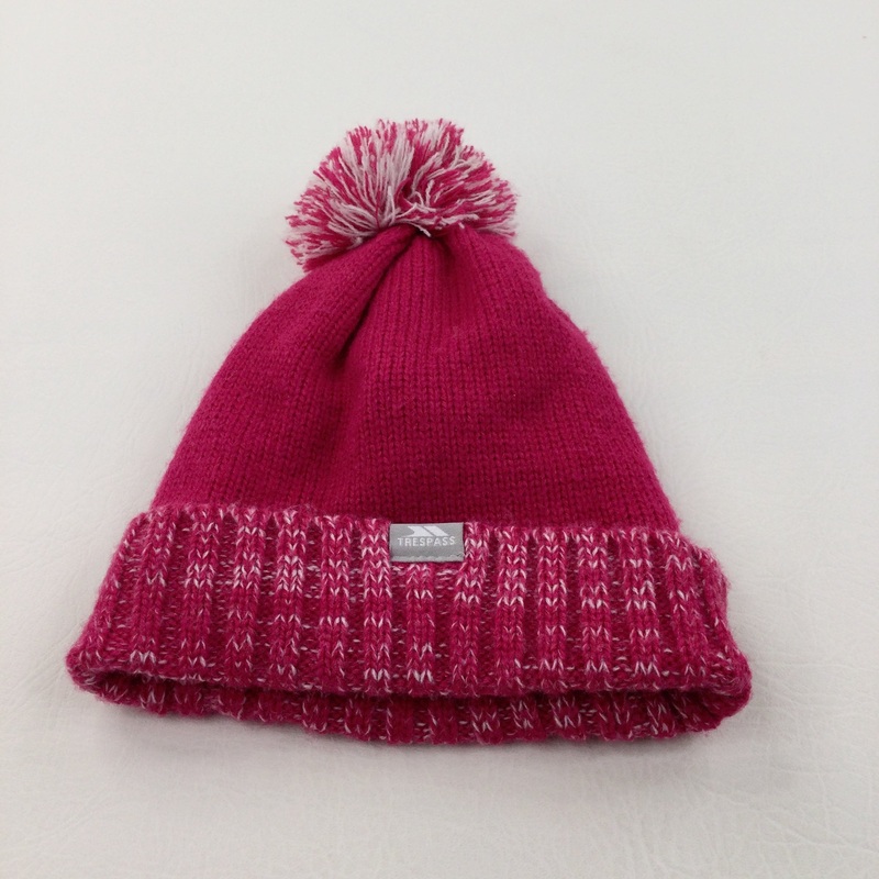 Pink & White Fleece Lined Knitted Bobble Hat - Girls 8-10 Years