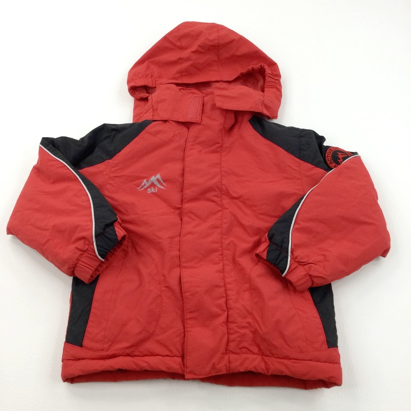 Red & Black Ski Coat with Hood & Elasticated Waist - Boys/Girls 3-4 Years