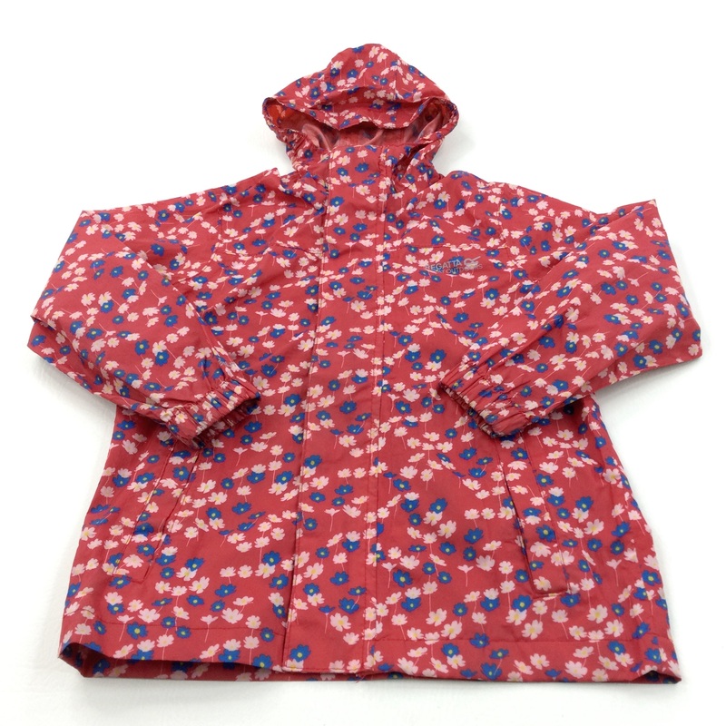 'Regatta' Flowers Red, White & Blue Lightweight Showerproof Jacket with Hood - Girls 5-6 Years