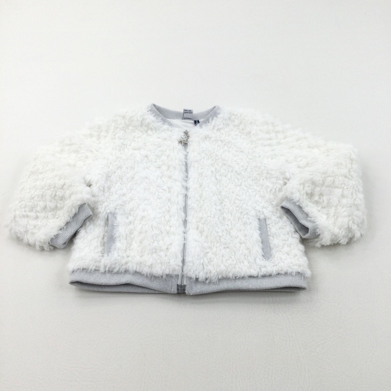 Sparkly White & Grey Zip Up Fleece Jacket/Jumper - Girls 2-3 Years