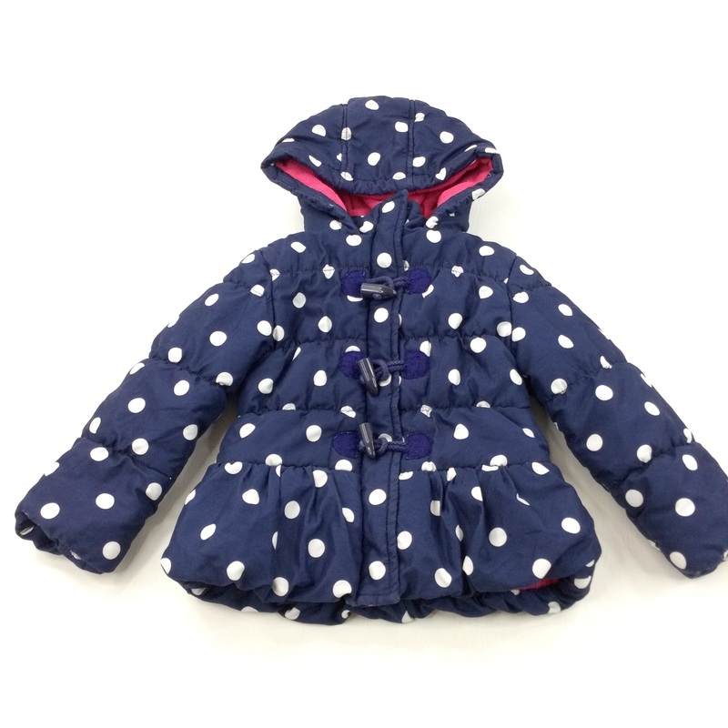 Spotty Navy, White & Pink Fleece Lined Coat with Hood - Girls 3-4 Years