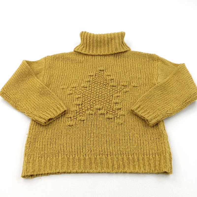 Star Pattern Mustard Yellow Knitted Rollneck Jumper - Girls 7-8 Years