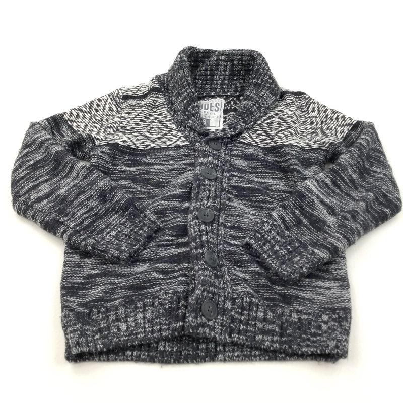 White & Navy Knitted Cardigan - Boys 6 Years