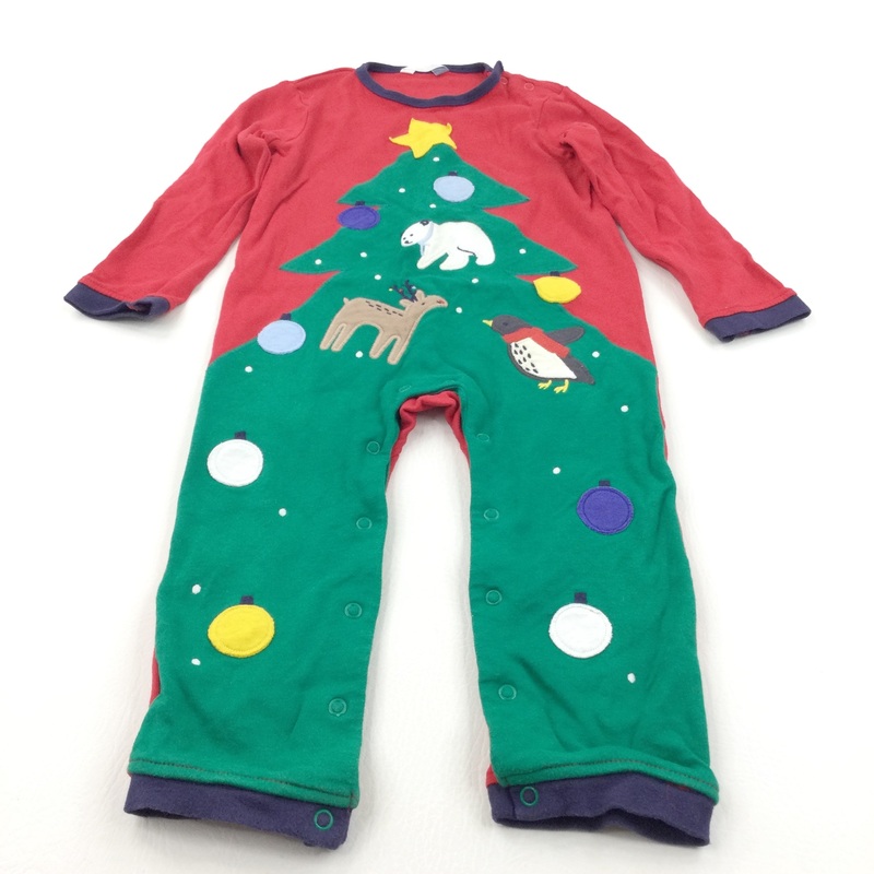 Christmas Tree Appliqued Red & Green Jersey Romper - Boys/Girls 18-24 Months