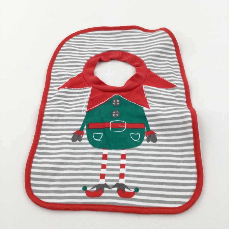 Elf Red & Grey Christmas Bib - Boys/Girls One Size