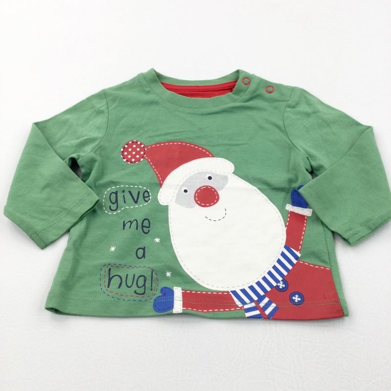 'Give Me A Hug' Father Christmas Green Long Sleeve Top - Boys/Girls 3-6 Months