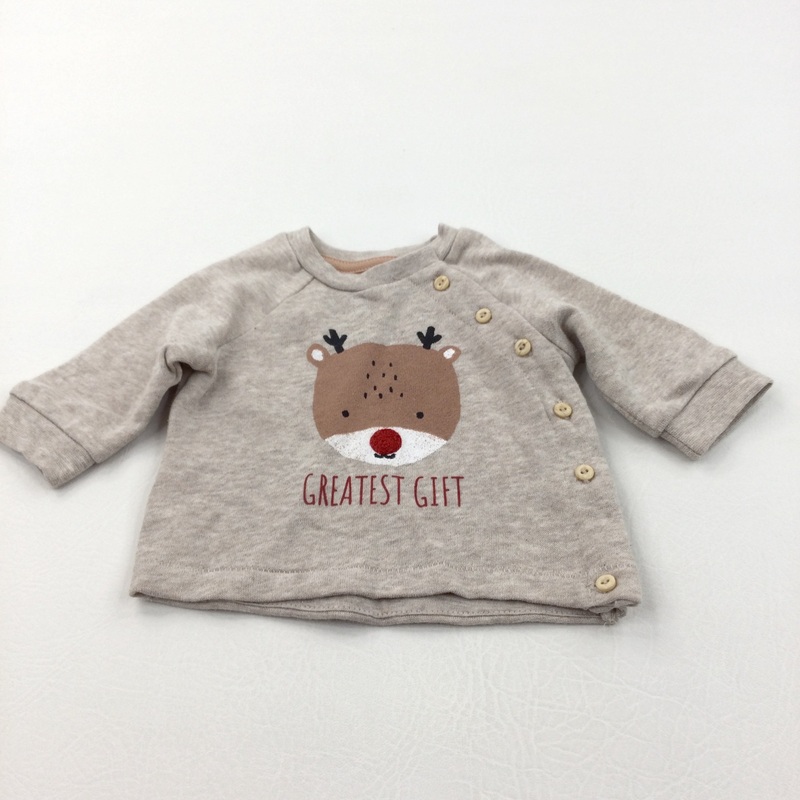 'Greatest Gift' Rudolph Reindeer Oatmeal Long Sleeve Christmas Top - Boys/Girls 0-1 Months