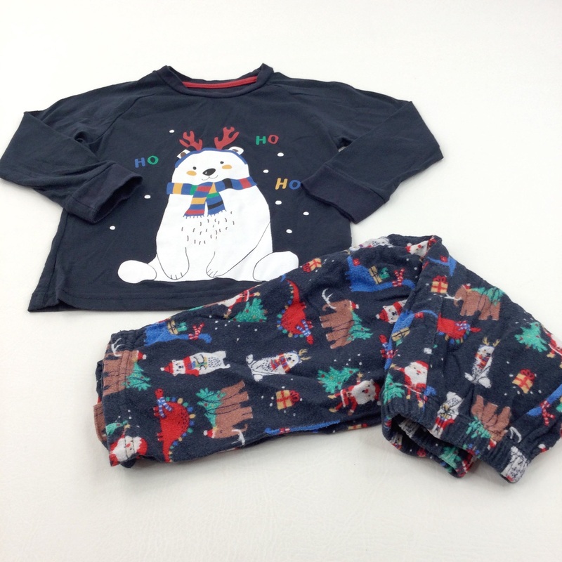 'Ho Ho Ho' Reindeer Polar Bear Navy Pyjamas - Boys 3-4 Years