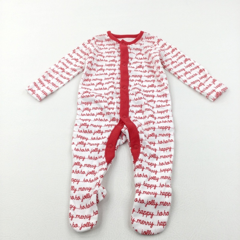 'Jolly, Merry, Happy' Red & White Christmas Babygrow - Boys/Girls Newborn
