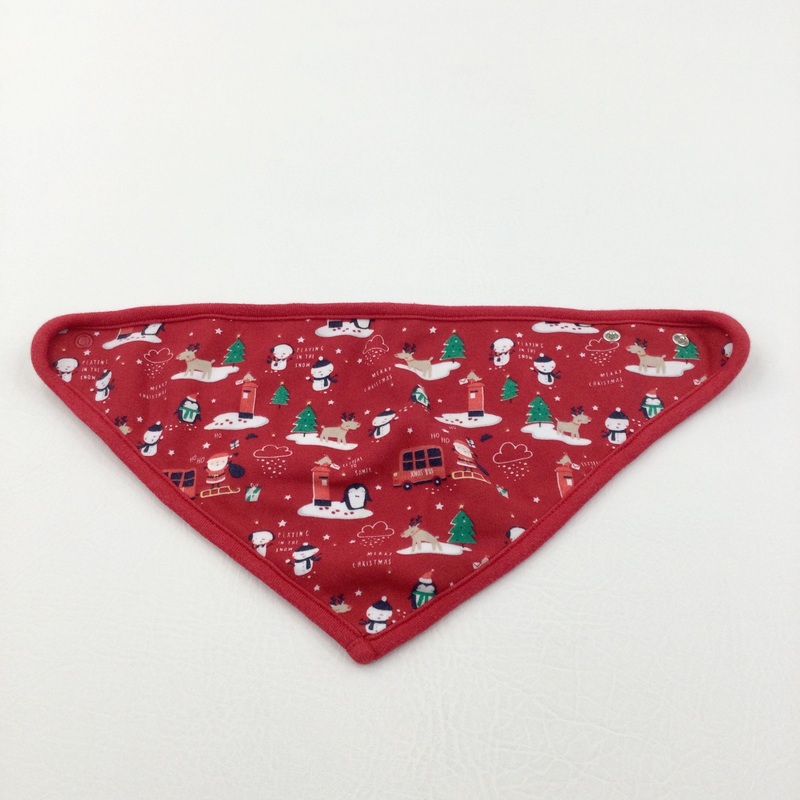 'Merry Christmas' Christmas Scenes Red Dribble Bib - Boys/Girls One Size