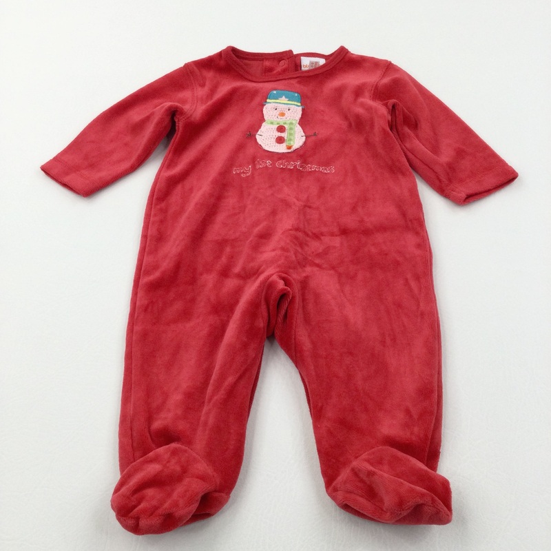 'My 1st Christmas' Red Velour Babygrow - Girls 0-3 Months