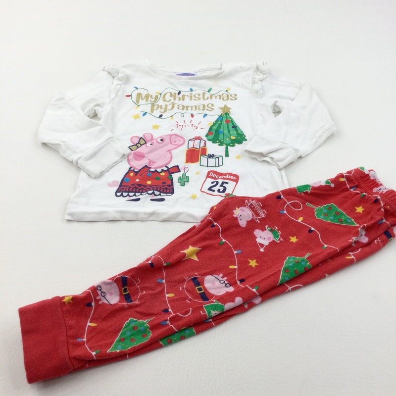 'My Christmas Pyjamas' Glittery Peppa Pig White & Red Pyjamas - Girls 2-3 Years