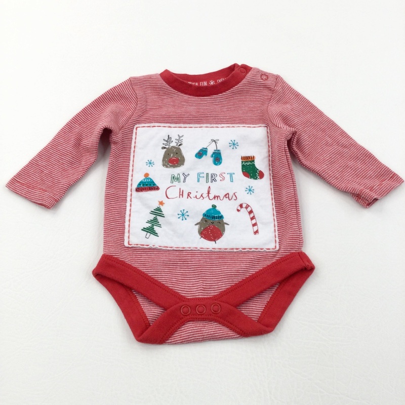 'My First Christmas' Red & White Long Sleeve Bodysuit - Boys/Girls Newborn
