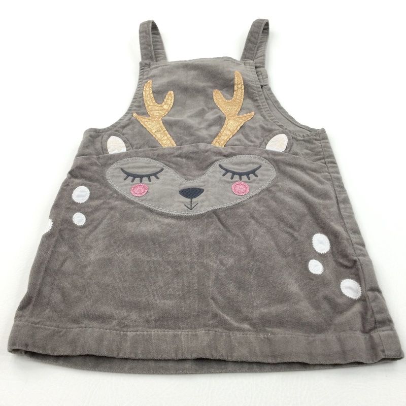 Reindeer Appliqued Grey Thick Christmas Dress - Girls 3-4 Years