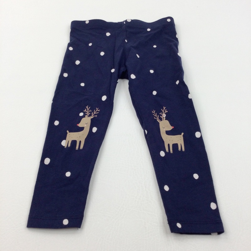 Reindeer Navy Spotty Leggings - Girls 18-24 Months