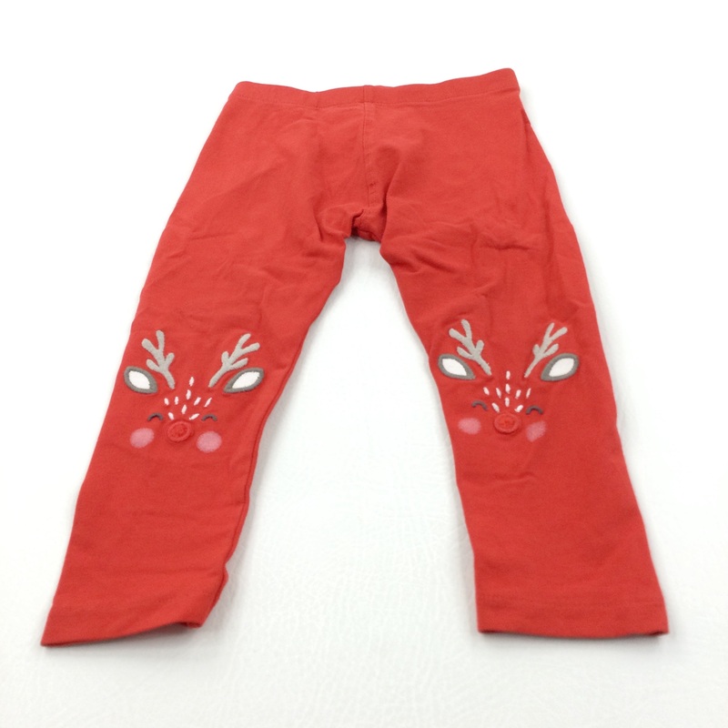 Rudolph Reindeer Appliqued Red Christmas Leggings - Boys/Girls 18-24 Months