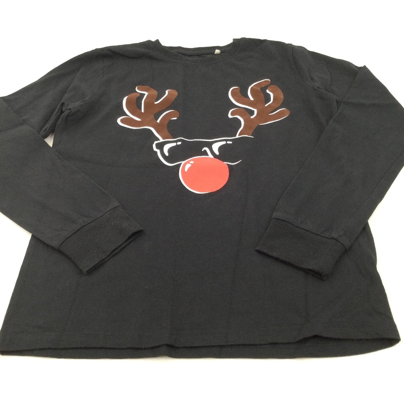 Rudolph Reindeer Black Long Sleeve Christmas Top - Boys/Girls 12 Years