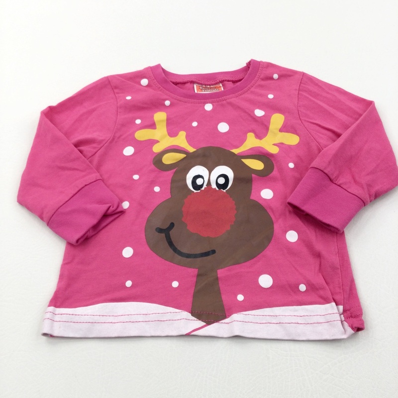 Rudolph Reindeer Pink Long Sleeve Christmas Top - Girls 6-12 Months