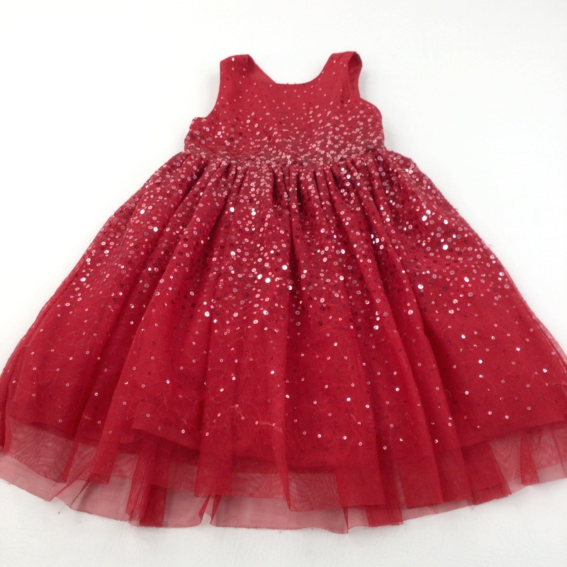 Sequins Red Polyester Party/Christmas Dress - Girls 3-4 Years