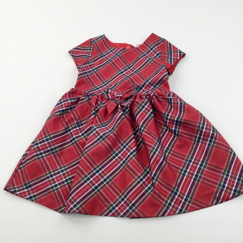 Sparkly Tartan Polyester Party/Christmas Dress with Bow - Girls 4-5 Years